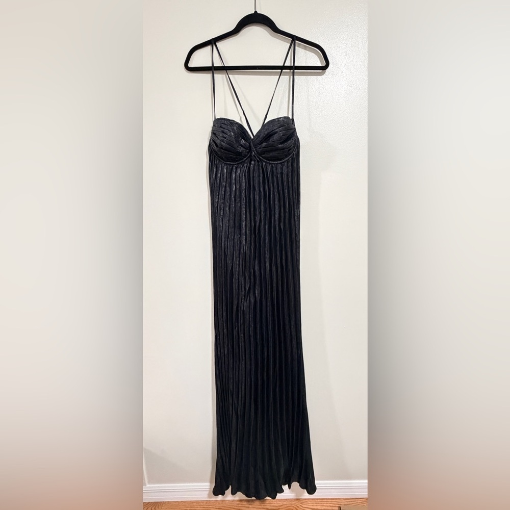 NWT LULUS Brilliant Allure Pleated Maxi Dress‎ Women's Size XL Black Prom Dance